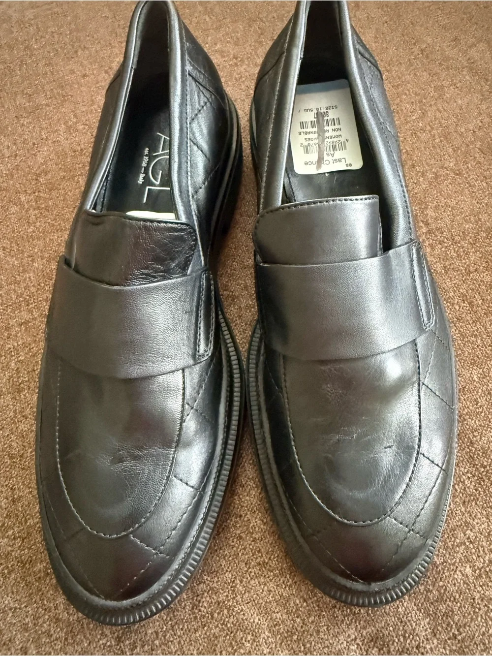 Agl Black Leather Slip-On Penny Loafers Sizes 40.5